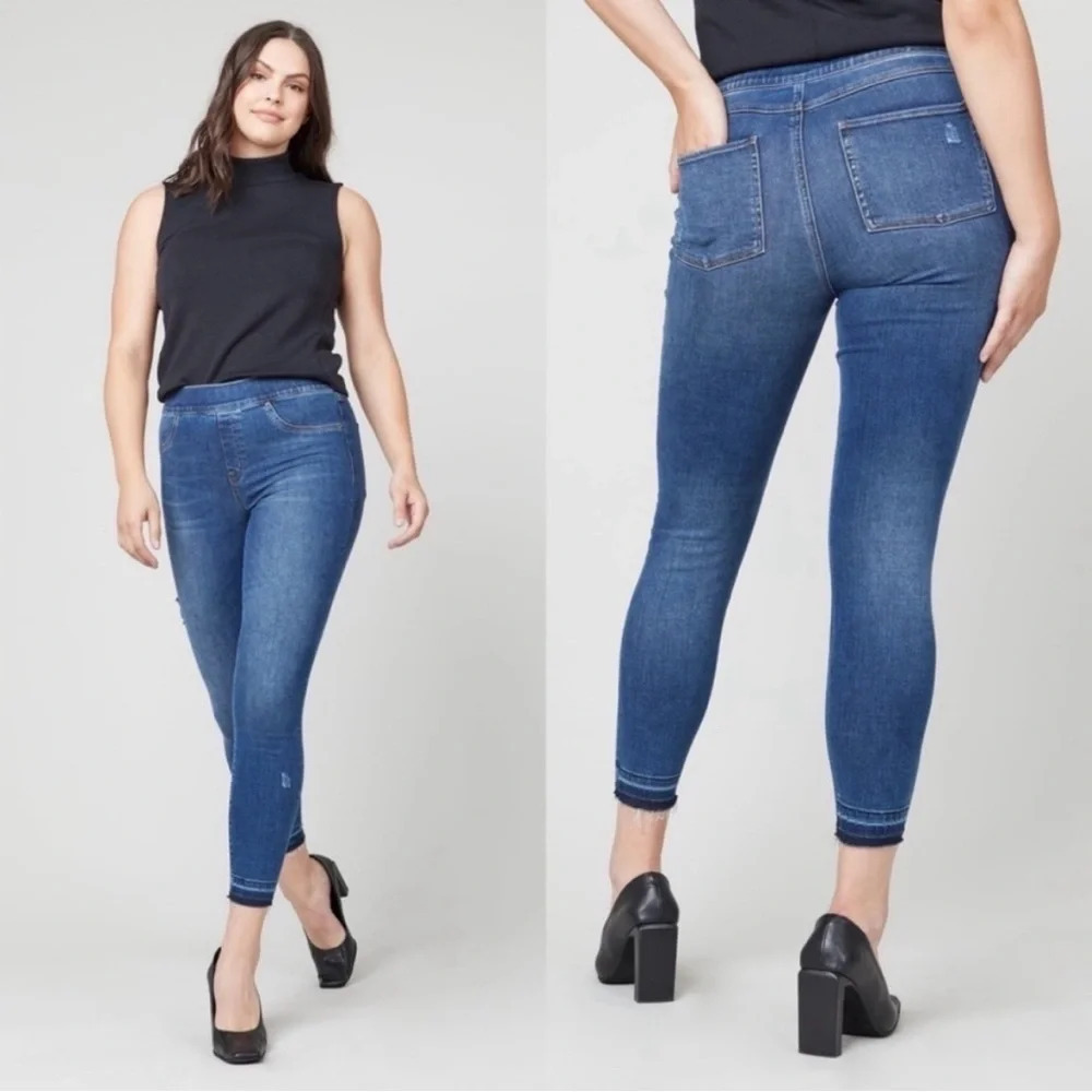 Spanx Distressed Ankle Skinny High Rise Jeans Medium Wash M